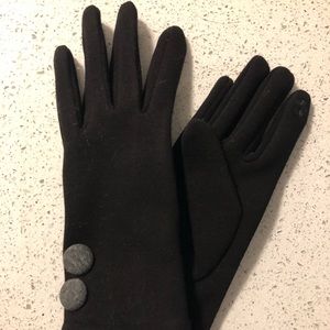 Black gloves with grey buttons